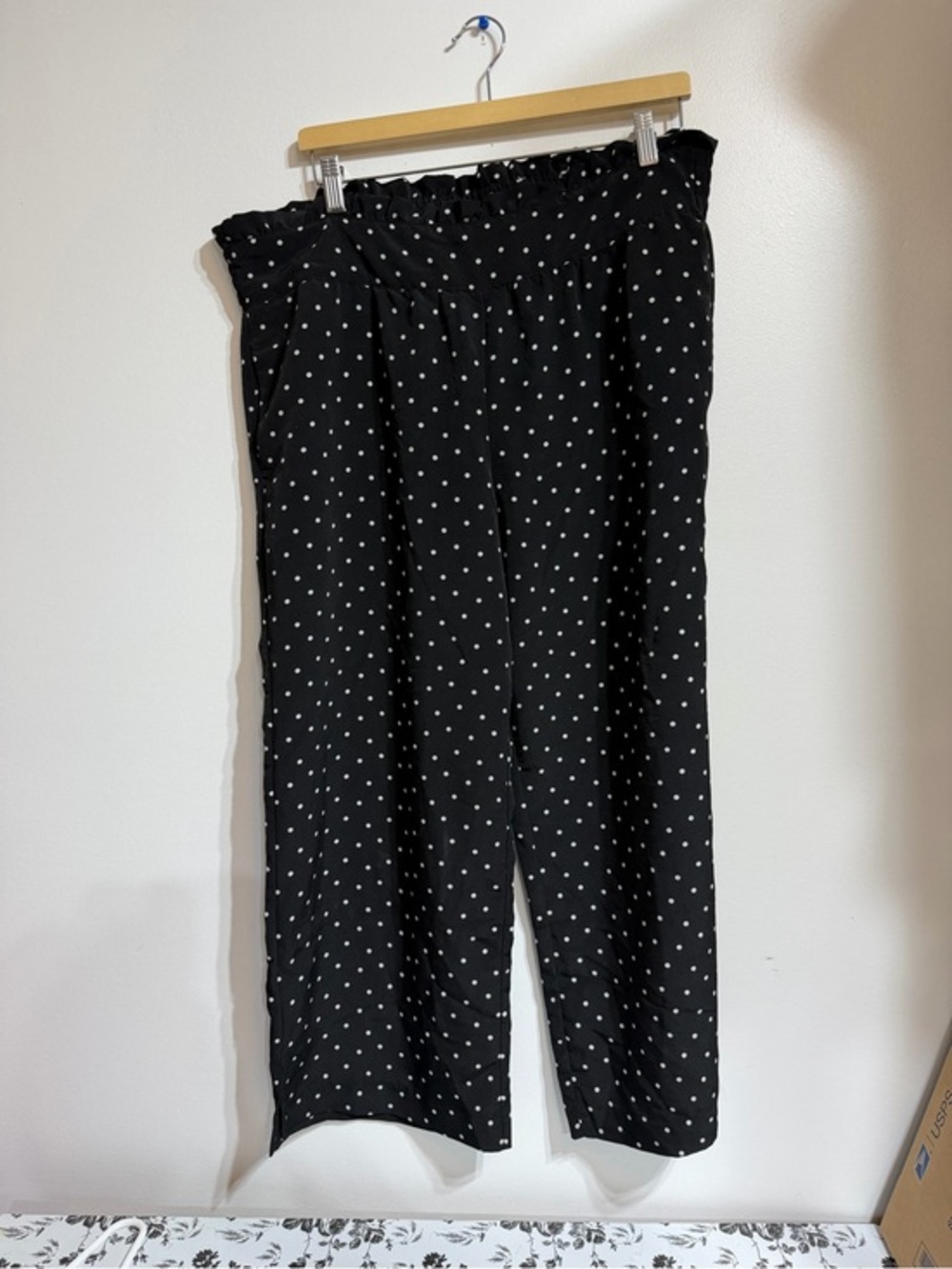 Ophelia Roe Black White Polka Dot Paperbag Waist Wide Leg Pants Size Large